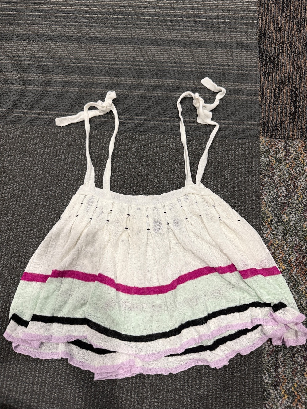 Women’s White Knit Tank Top with Pink & Mint Stripes